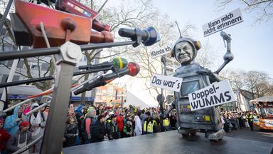 Mainz, 20.02.2023: Mottowagen mit Olaf Scholz.