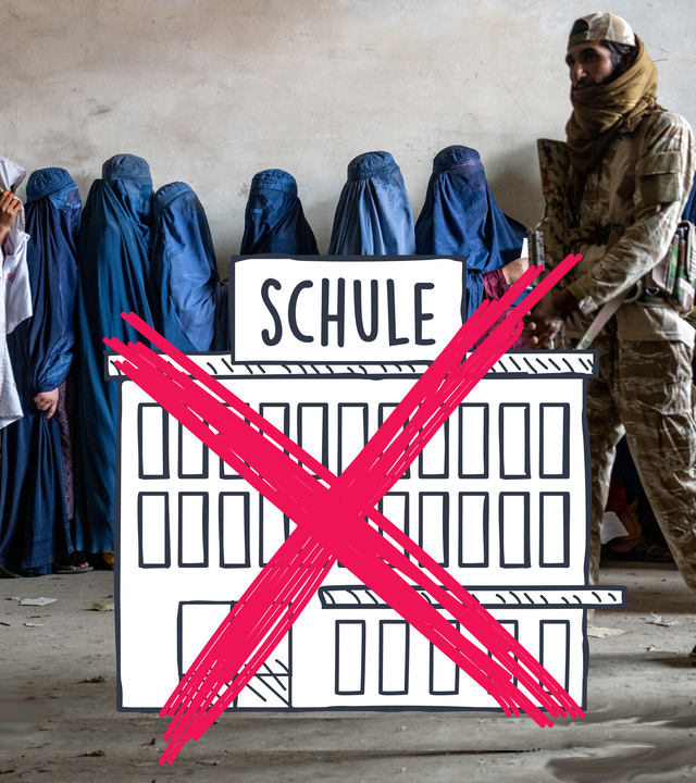 Taliban-Soldat und verschleierte Frauen
