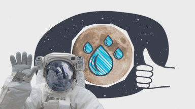 Fotomontage: Der Mond mit Wassertropfen