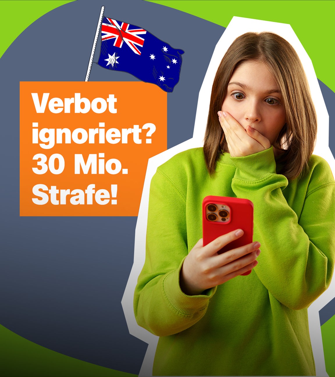 Mädchen mit Handy in der Hand; Australien; Verbot ignoriert 30 Mio. Strafe!