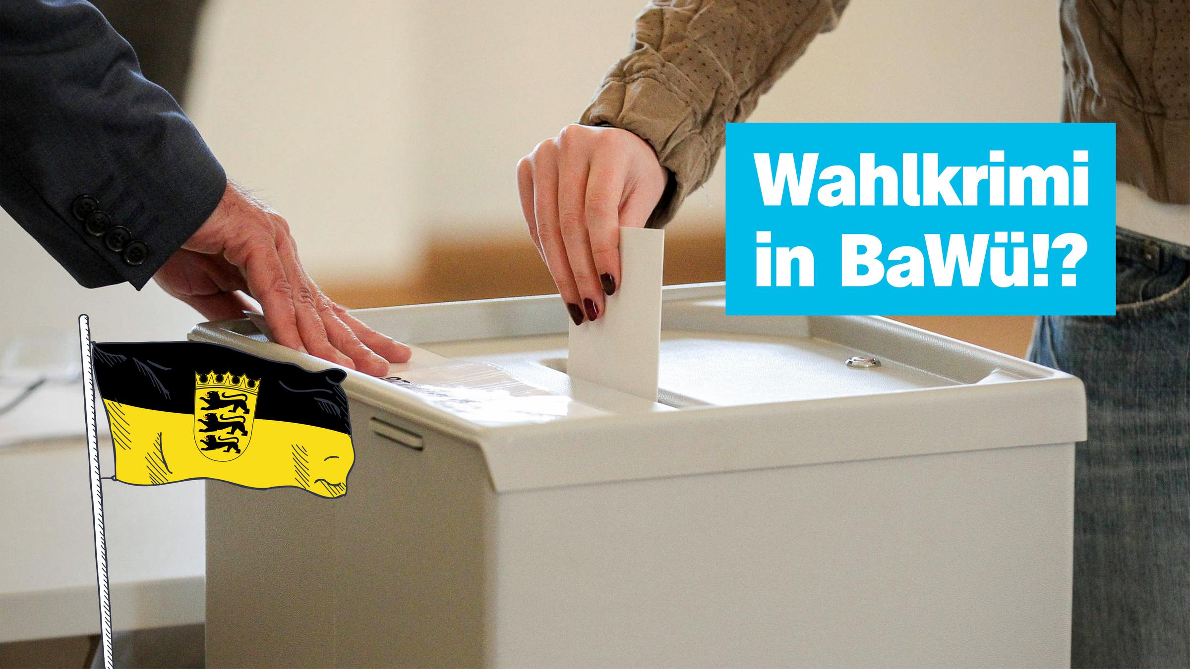 Hand steckt Wahlzettel in Wahlurne; Wahlkrimi in BaWü!?