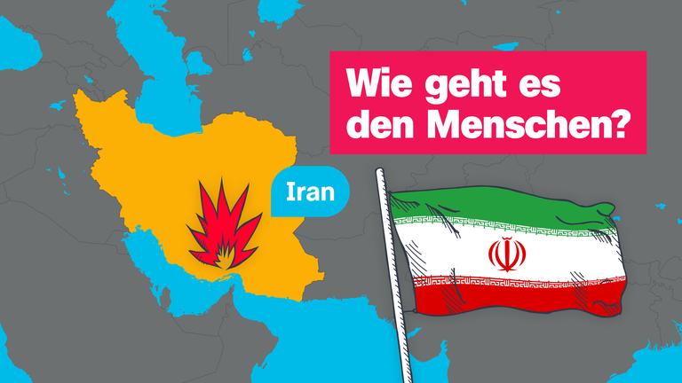 Wie geht es den Menschen?; Iranflagge auf der Irankarte