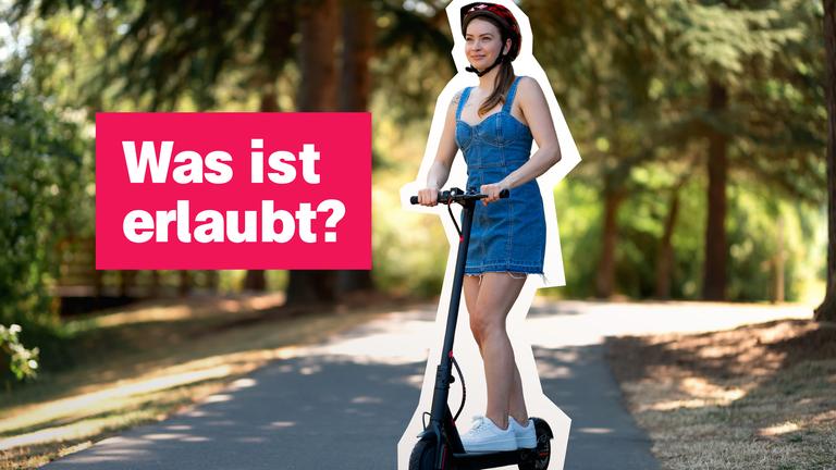 "Was ist erlaubt?"; Junge Frau steht auf einem E-Roller