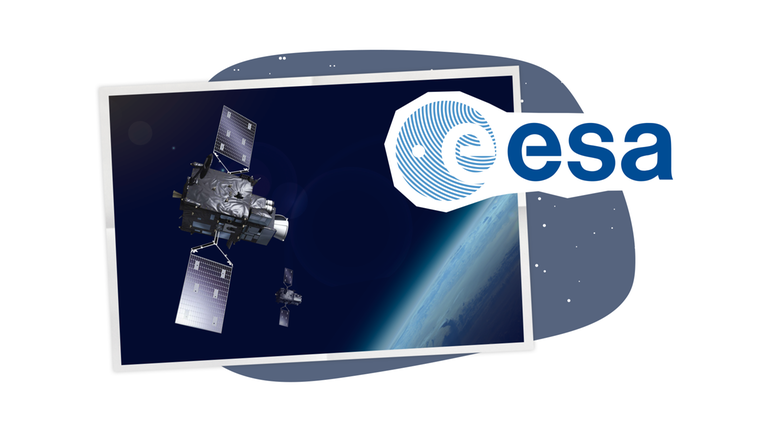 Bild von Satellit und das ESA-Logo 