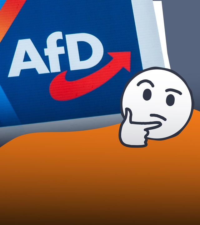 Anschnitt eines AfD-Plakats, daneben fragendes Emoji