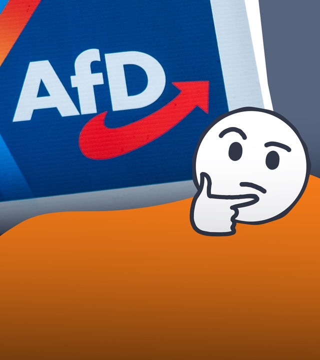 Anschnitt eines AfD-Plakats, daneben fragendes Emoji