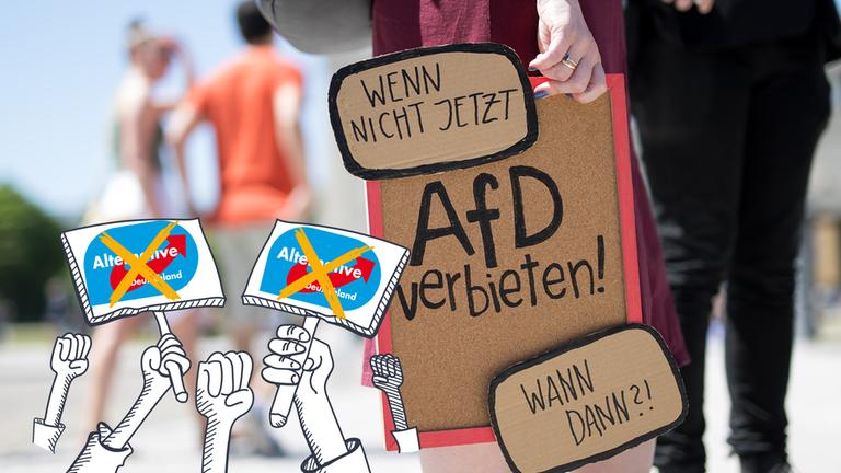 Eine Demonstrantin hält ein Plakat mit der Aufschrift «AFD verbieten!» bei einer Demonstration im Rahmen eines bundesweiten Aktionstags unter dem Motto «Keine Ausreden mehr - AfD-Verbot jetzt!». Dazu aufgerufen haben das Bündnis «Zusammen gegen rechts» gemeinsam mit der Kampagne «AfD-Verbot-Jetzt» und weiteren zivilgesellschaftlichen Organisationen. 