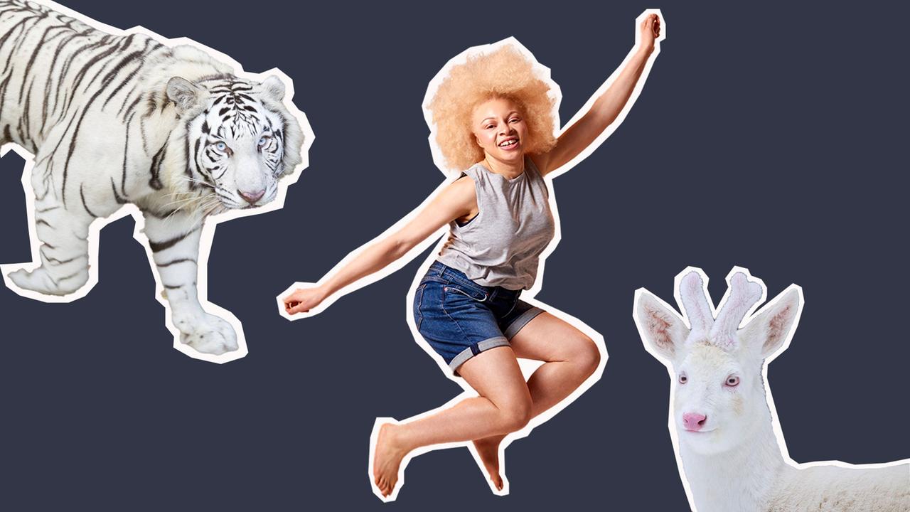 Albinomädchen und Albinotiere