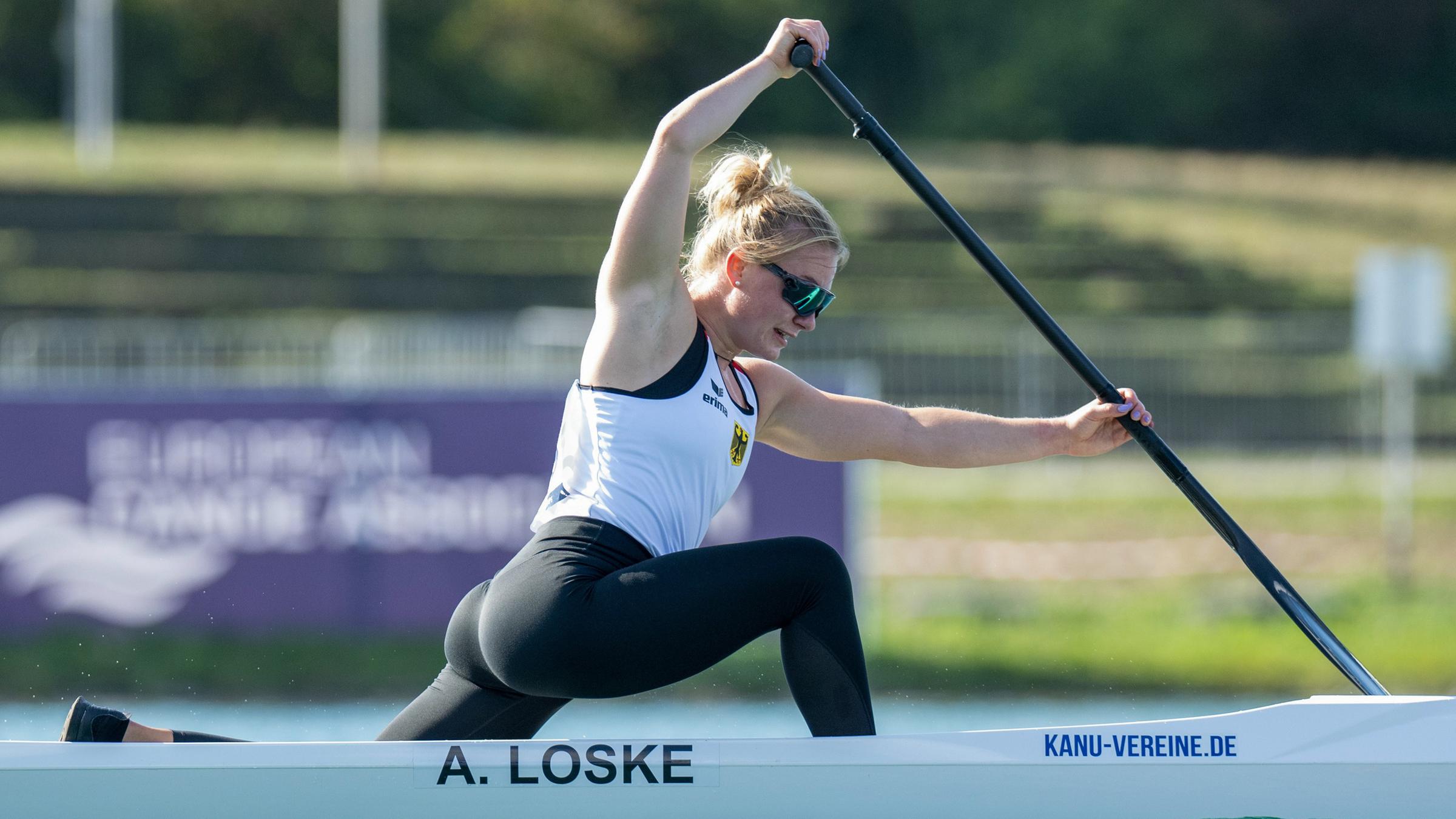 21.08.2022, Bayern, Oberschleißheim: Kanu: Europameisterschaft, Canadier-Einer, 5000m, Damen, Finale, Annika Loske aus Deutschland in Aktion.