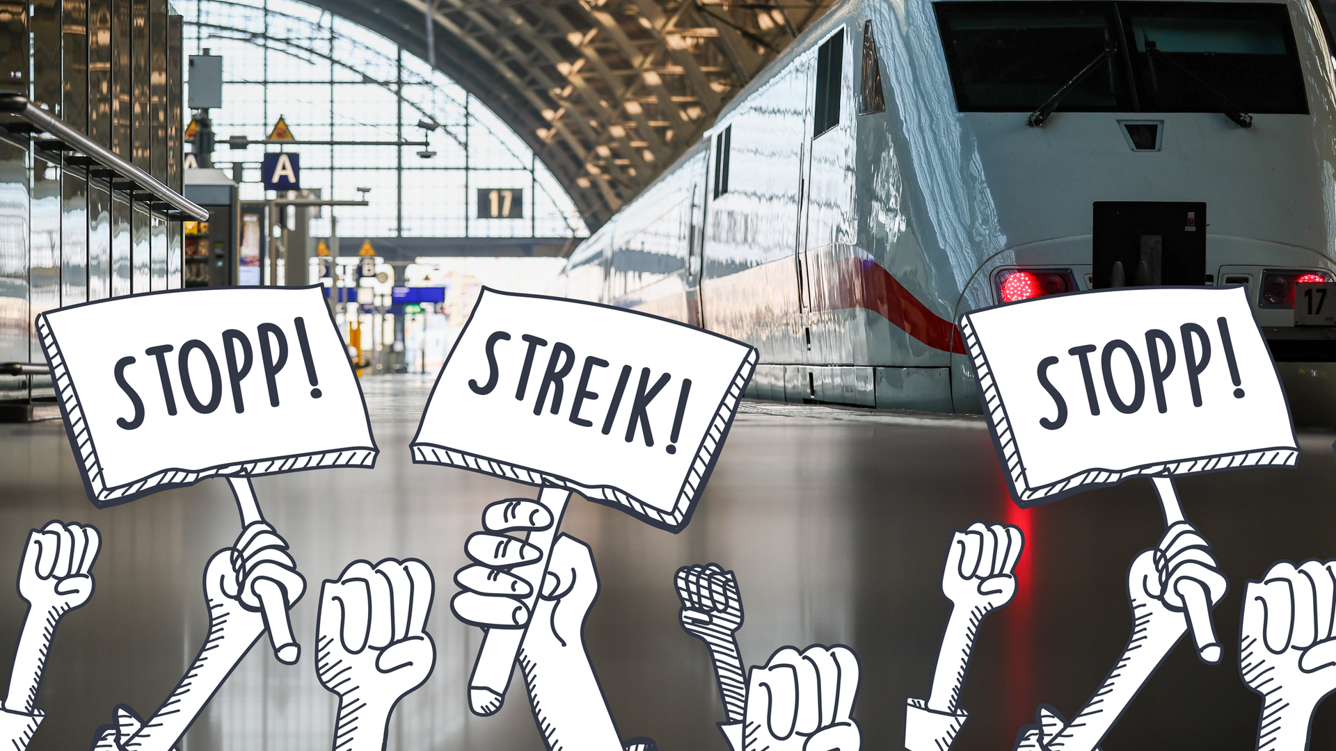 Bahnhof von Leipzig, ein Zug steht am Gleis