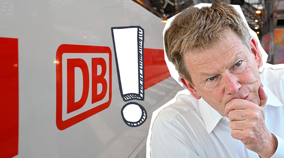 Bahnchef Richard Lutz, im Hintergrund ein Zug der Deutschen Bahn  