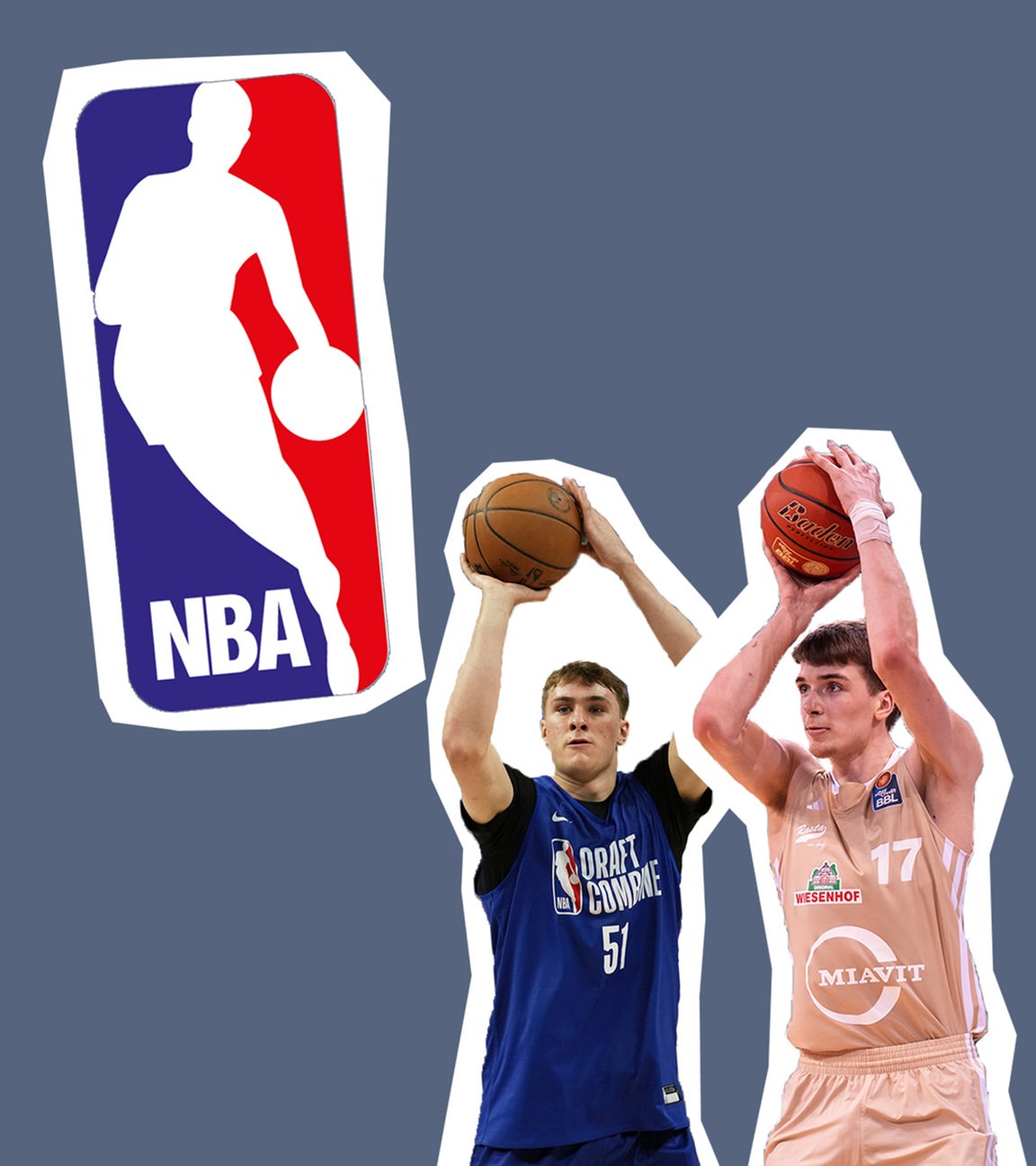 NBA Logo mit den Basketball-Spielern Cooper Flagg und Johann Grünloh.