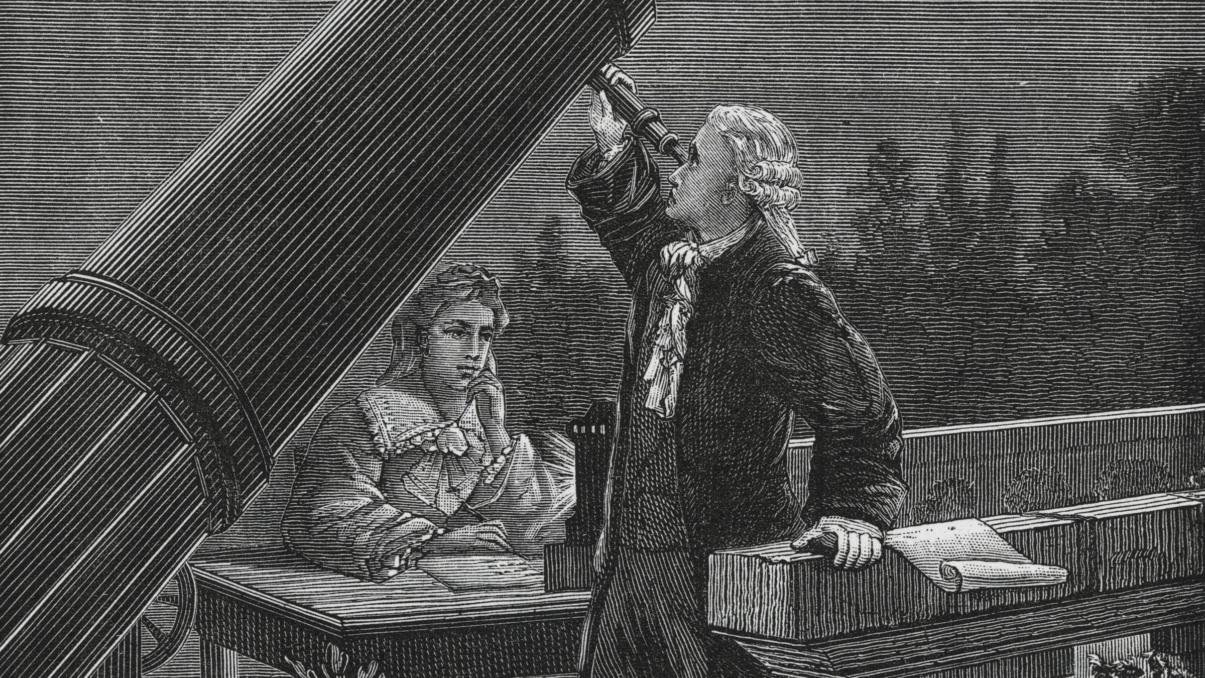 Ein Porträt der Forscherin Caroline Herschel und ihres Bruder William Herschel.