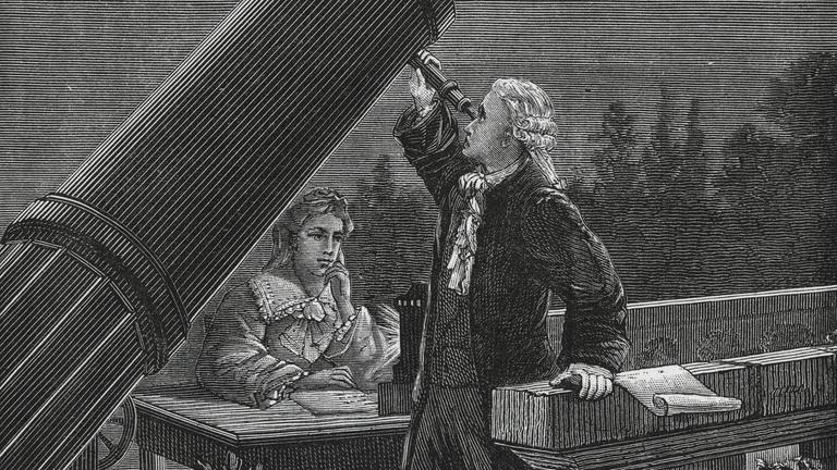 Ein Porträt der Forscherin Caroline Herschel und ihres Bruder William Herschel.