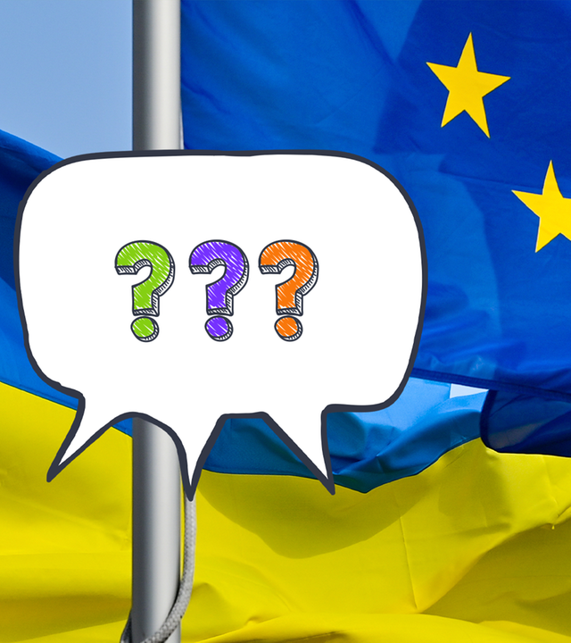 Ukrainische Flagge und Flagge der EU