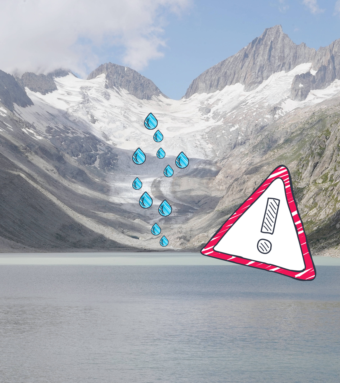 Gletscherzunge fließt in einen Stausee