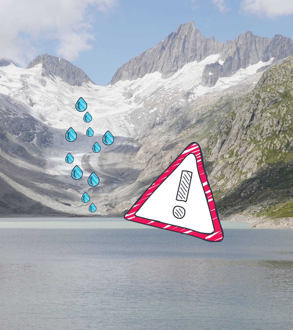 Gletscherzunge fließt in einen Stausee