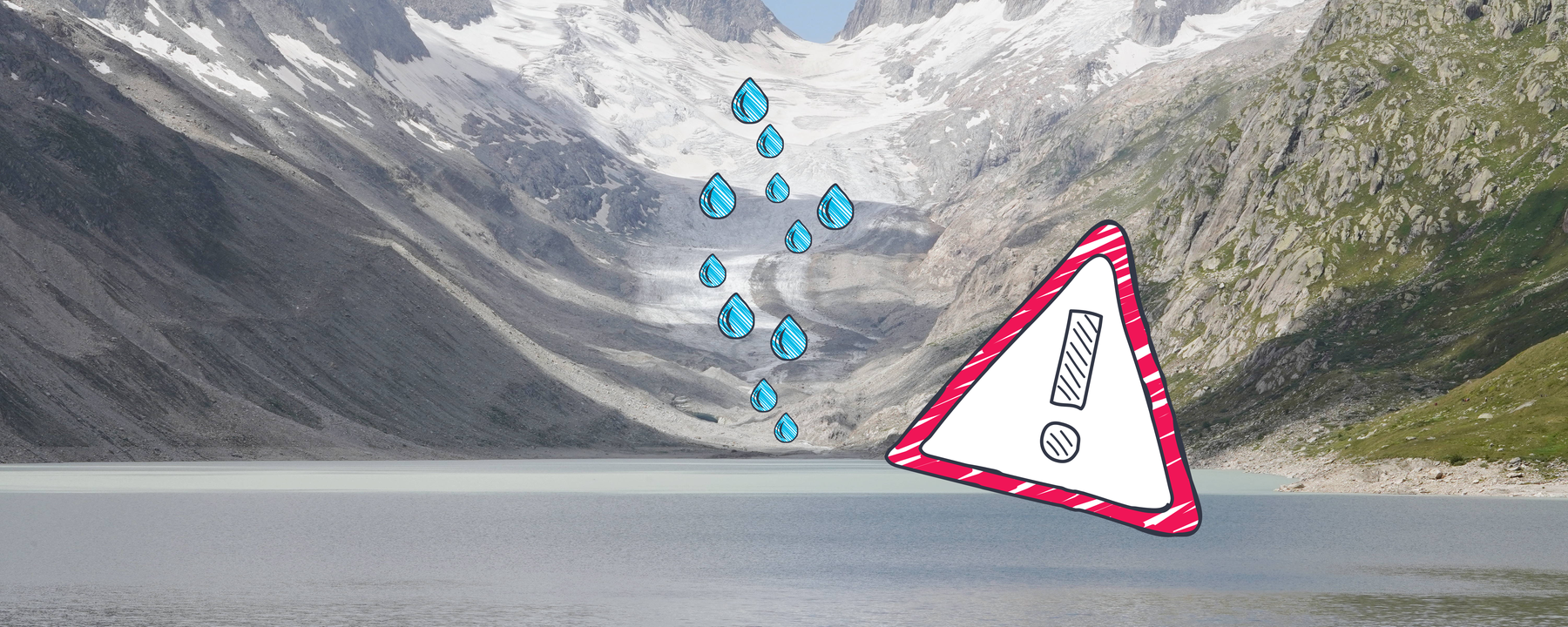 Gletscherzunge fließt in einen Stausee