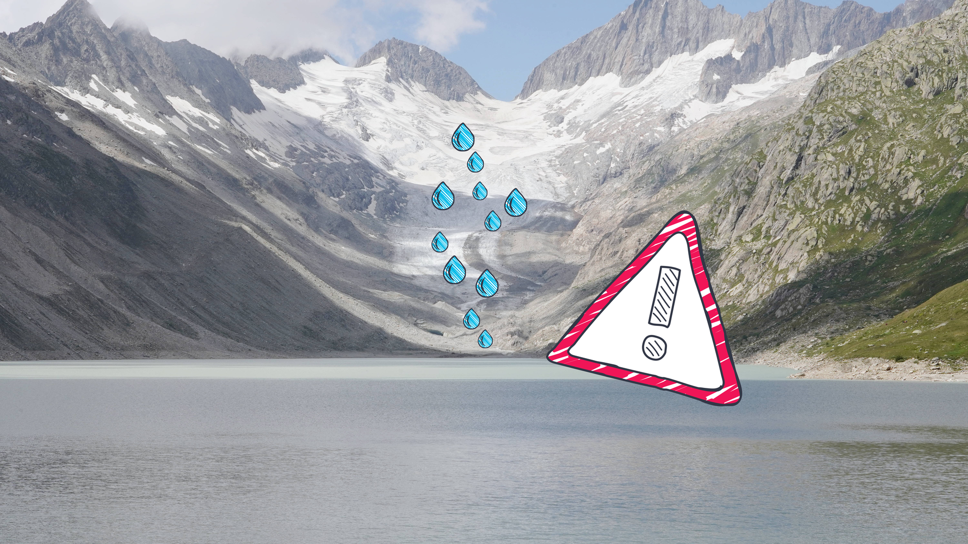 Gletscherzunge fließt in einen Stausee