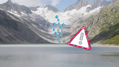 Gletscherzunge fließt in einen Stausee