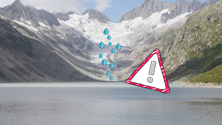 Gletscherzunge fließt in einen Stausee