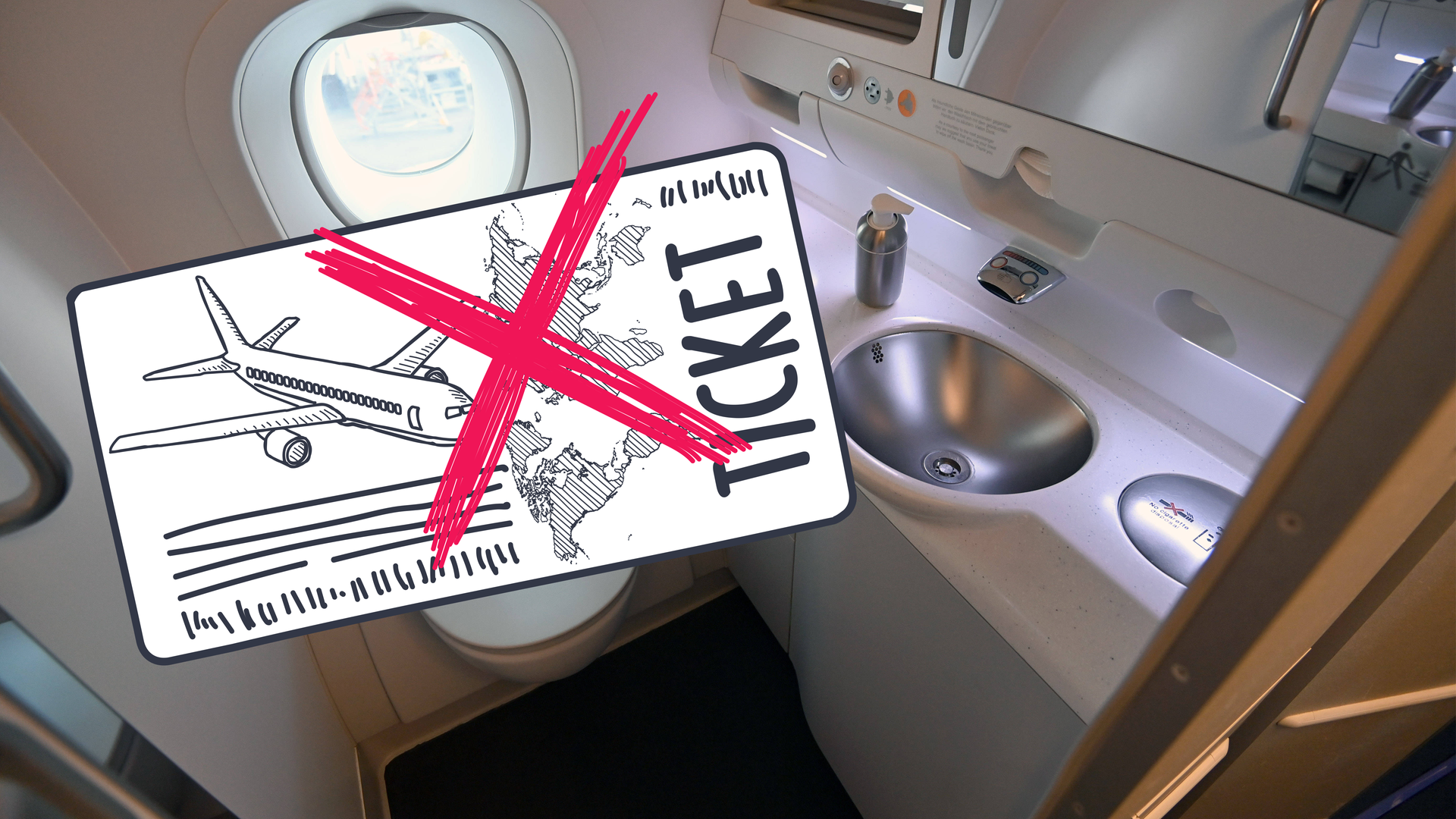Flugzeugtoilette, grafik von Ticket durchgestrichen