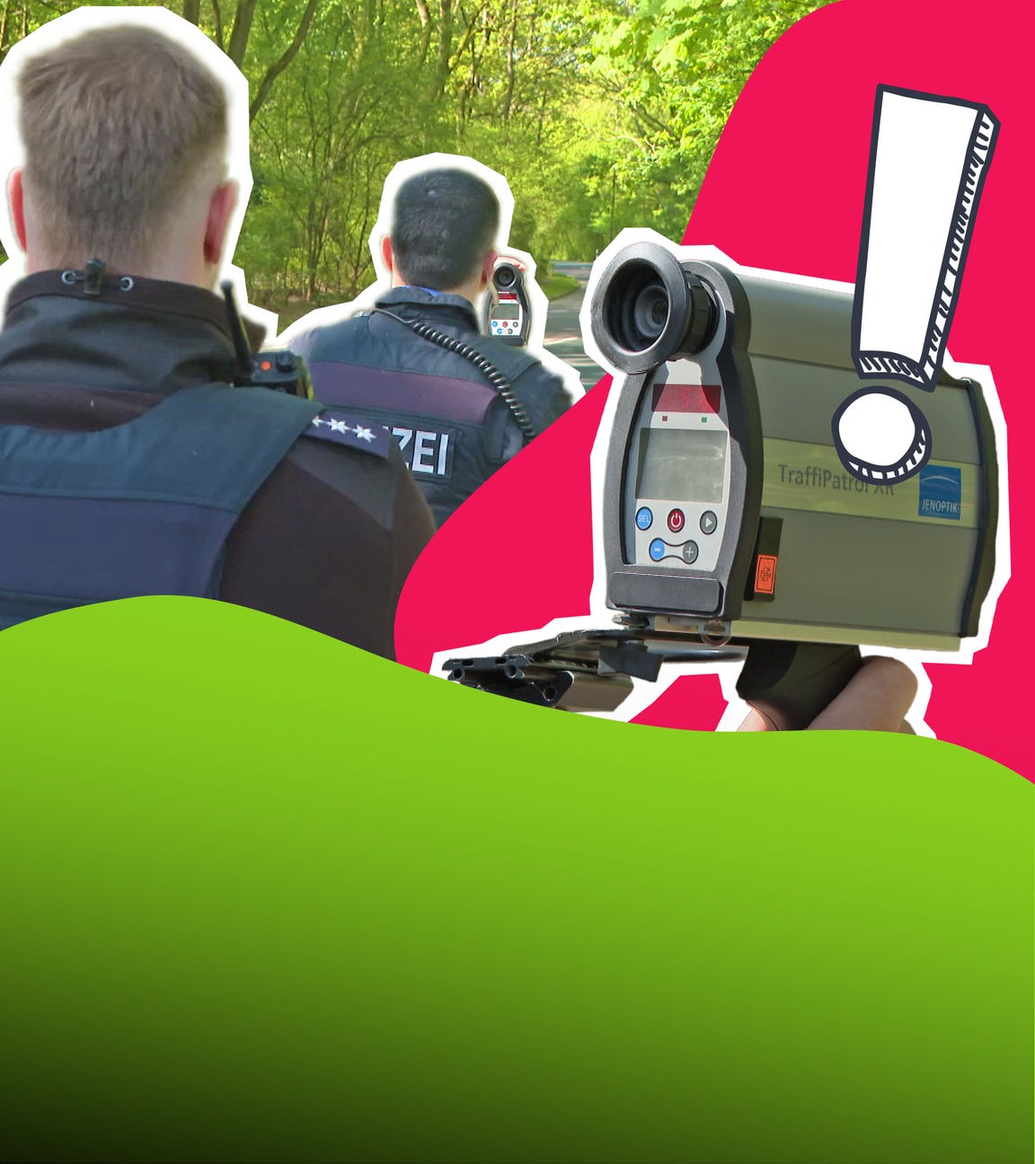 Polizisten von hinten; Blitzer; Straße