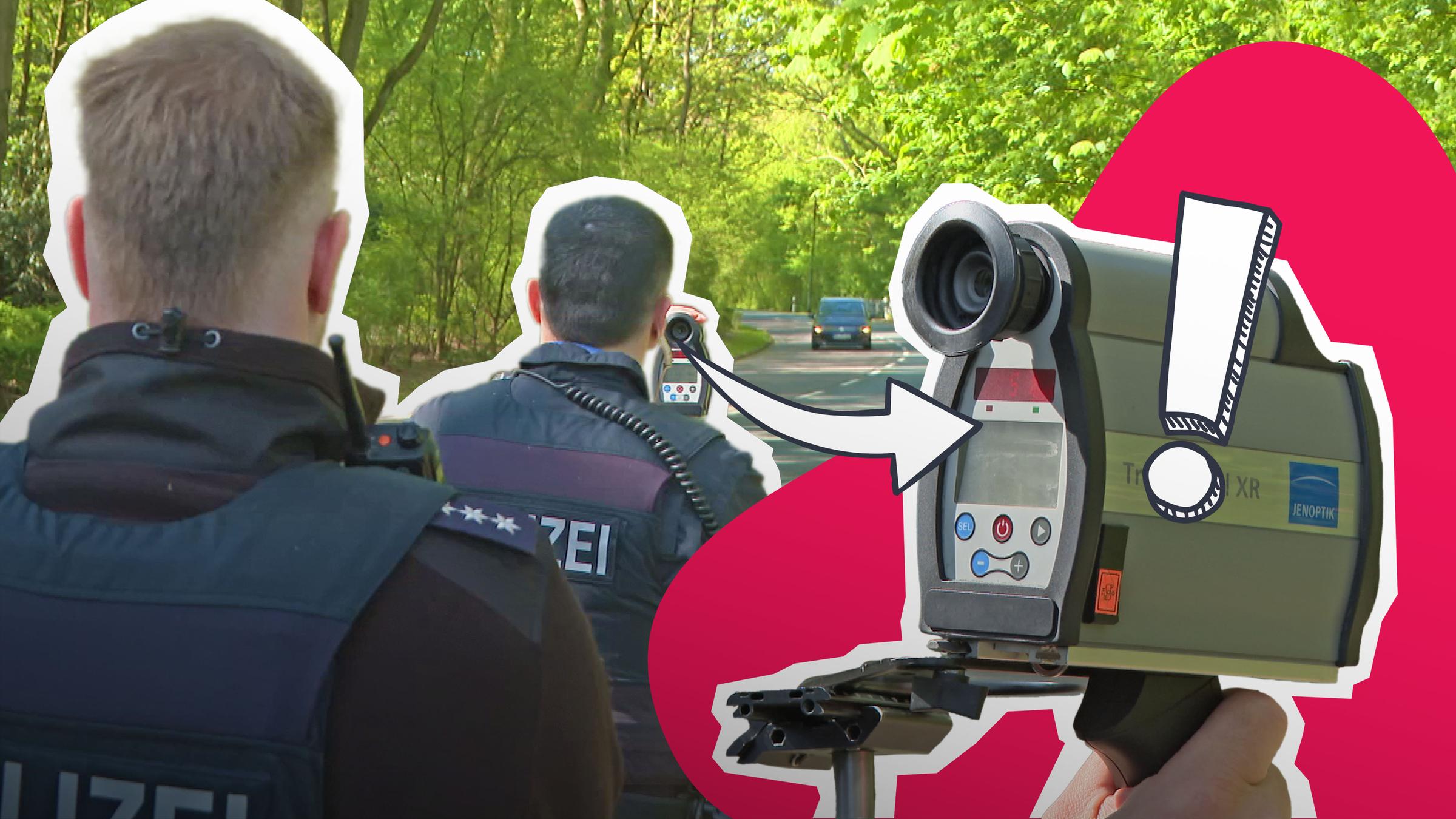 Polizisten von hinten; Blitzer; Straße