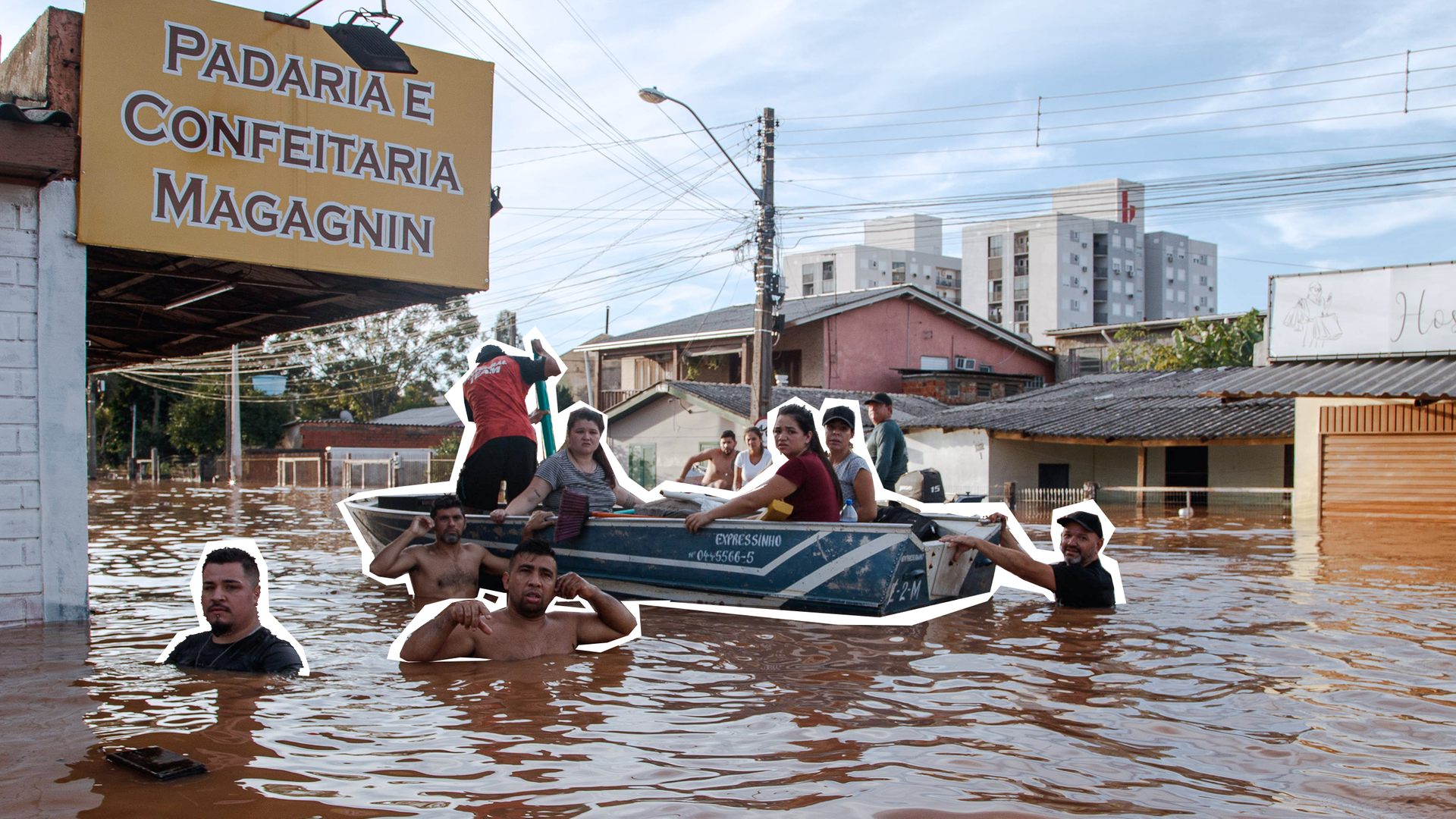 Ein Rettungsteam evakuiert vom Hochwasser betroffene Menschen in Santo Afonso