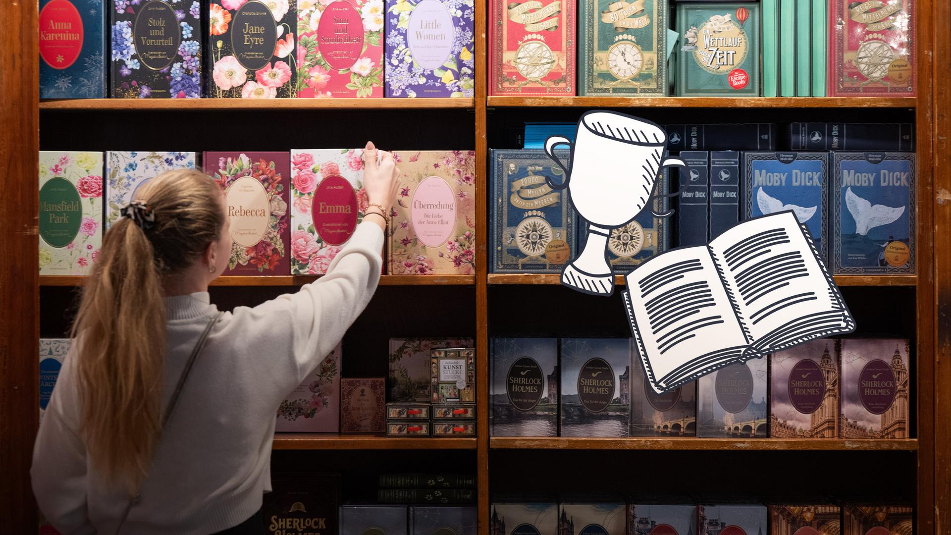 Bücherregal auf der Buchmesse in Frankfurt.