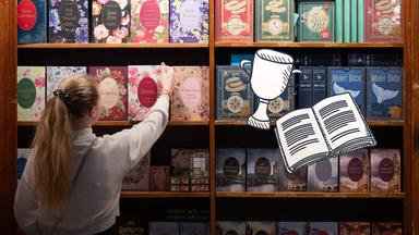 Bücherregal auf der Buchmesse in Frankfurt.