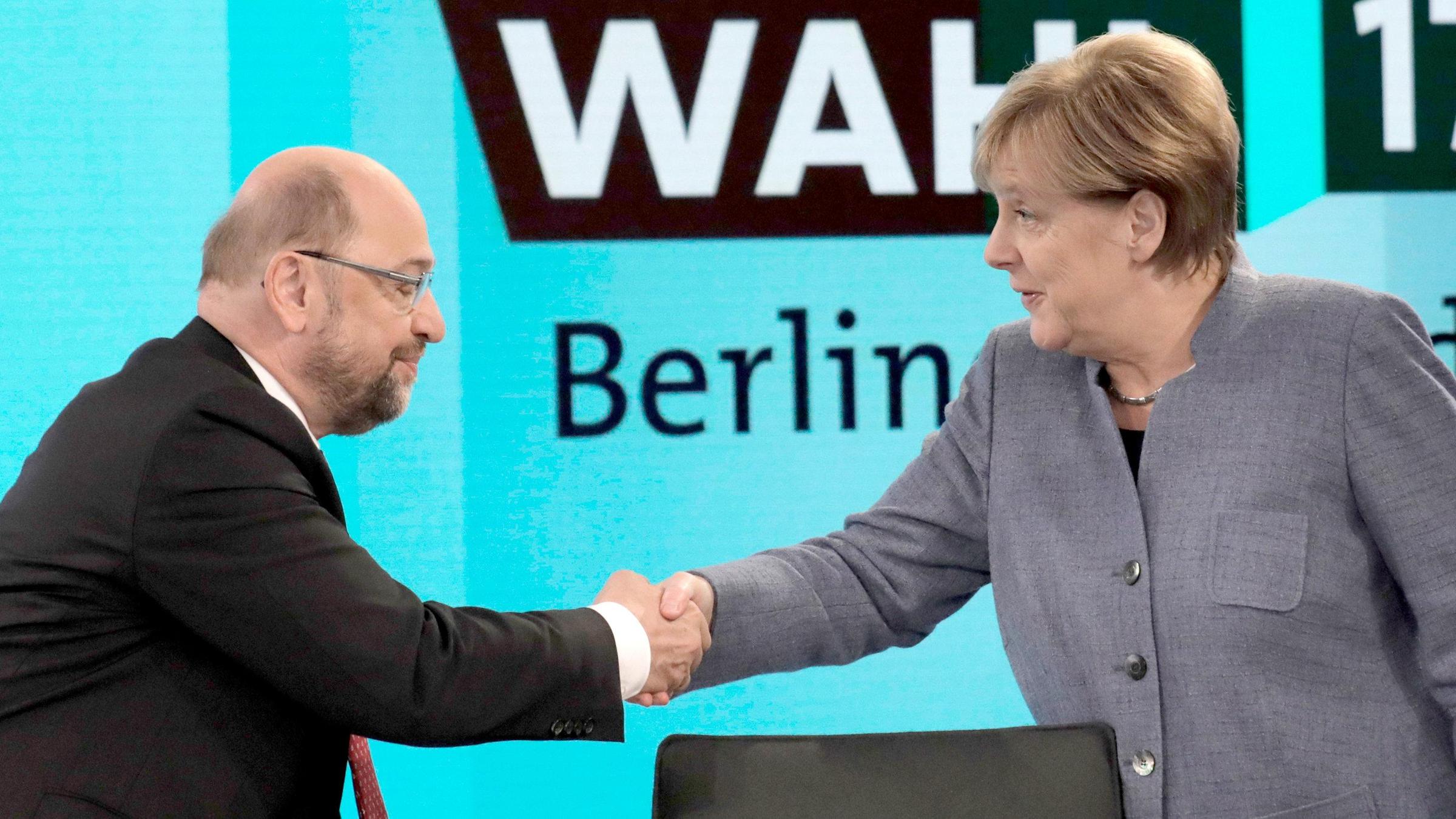 Martin Schulz und Angela Merkel am Wahlabend