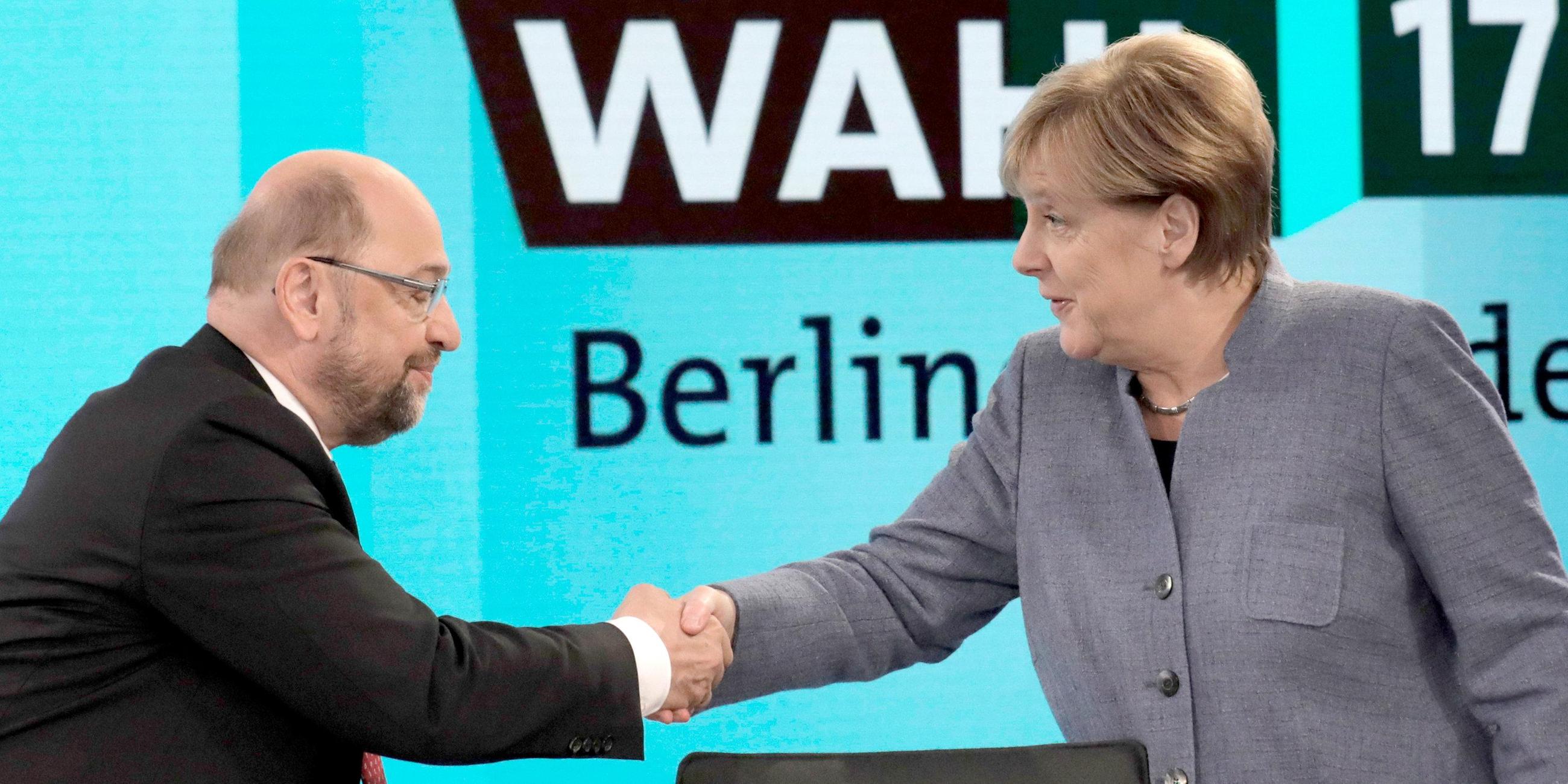 Martin Schulz und Angela Merkel am Wahlabend