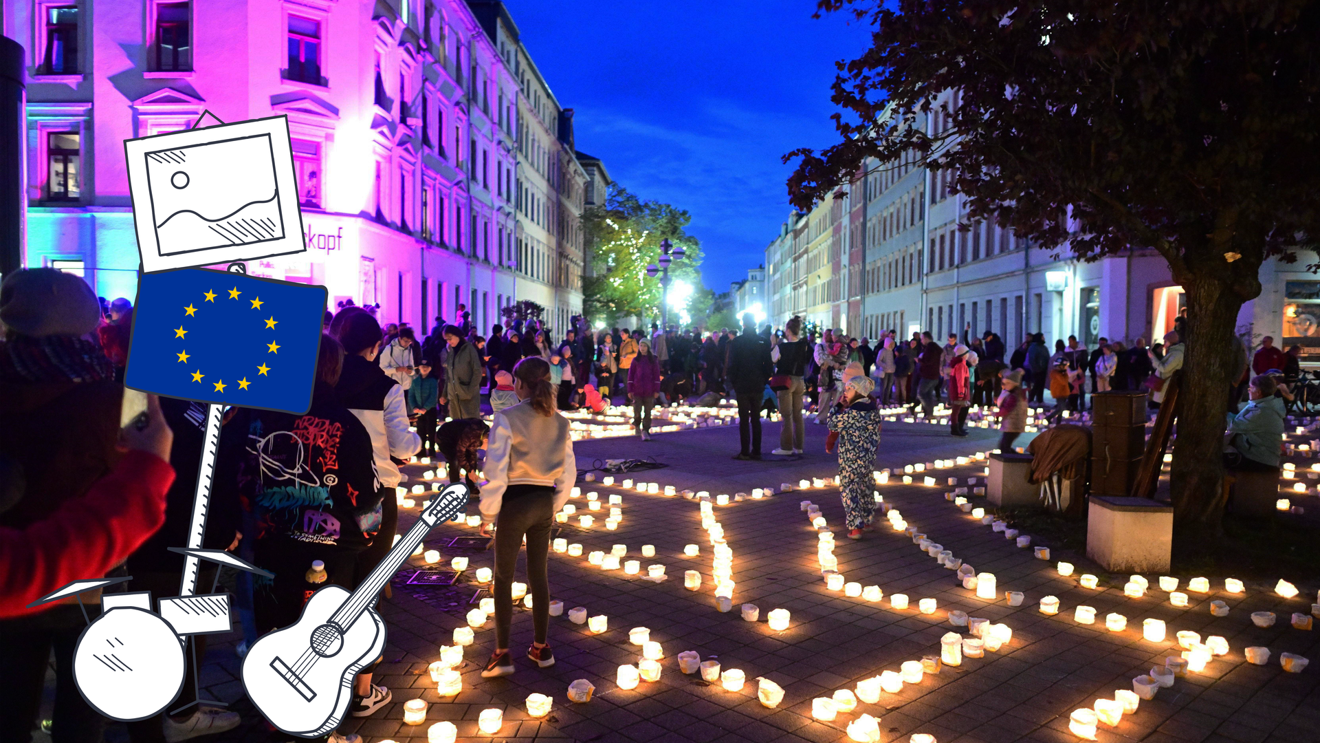 Ein Bild von Chemnitz und mehrere Kultur-Grafiken.