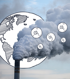 Ein Schornstein mit einer großen Wolke, Symbol für CO2 und Erde