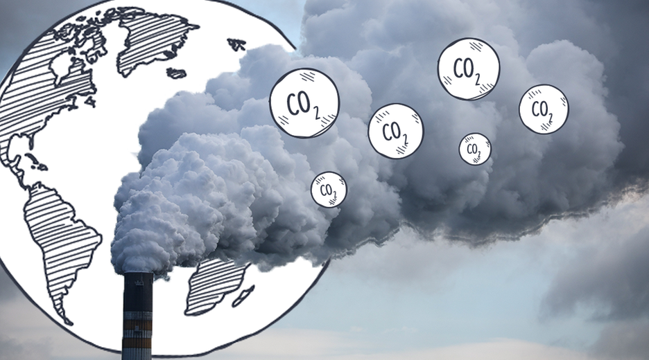 Ein Schornstein mit einer großen Wolke, Symbol für CO2 und Erde