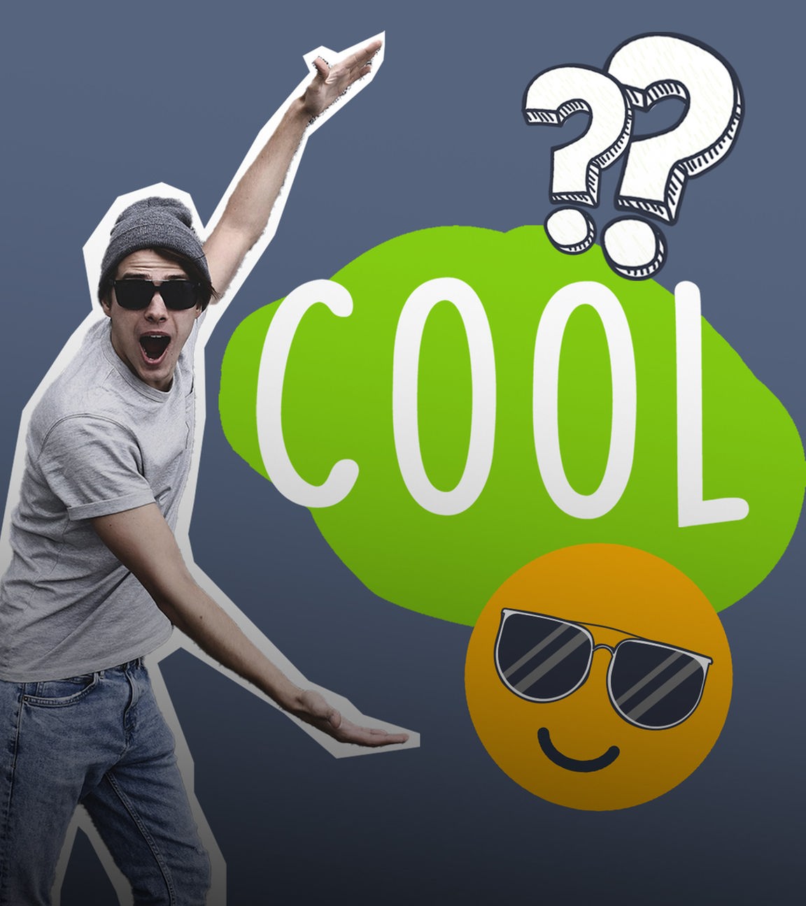 Cooler Typ mit Sonnenbrille und Emoji mit Sonnenbrille