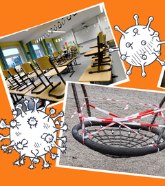 Leere Klassenzimmer, Abstandsregeln, abgesperrte Spielplätze