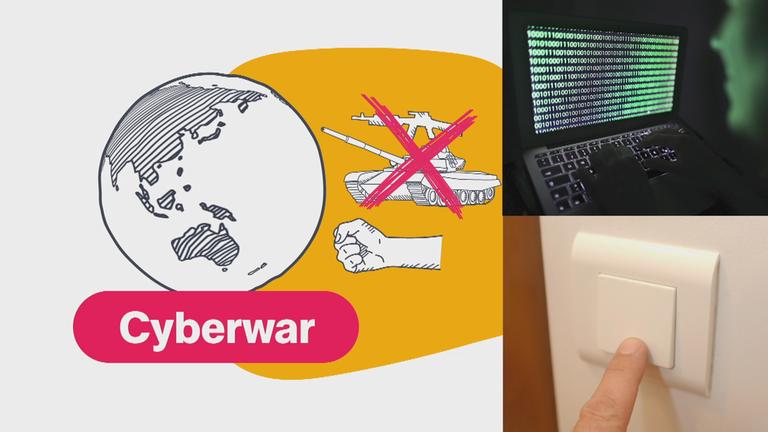 Finger an Lichtschalter, Computer und Grafik Cyberwar