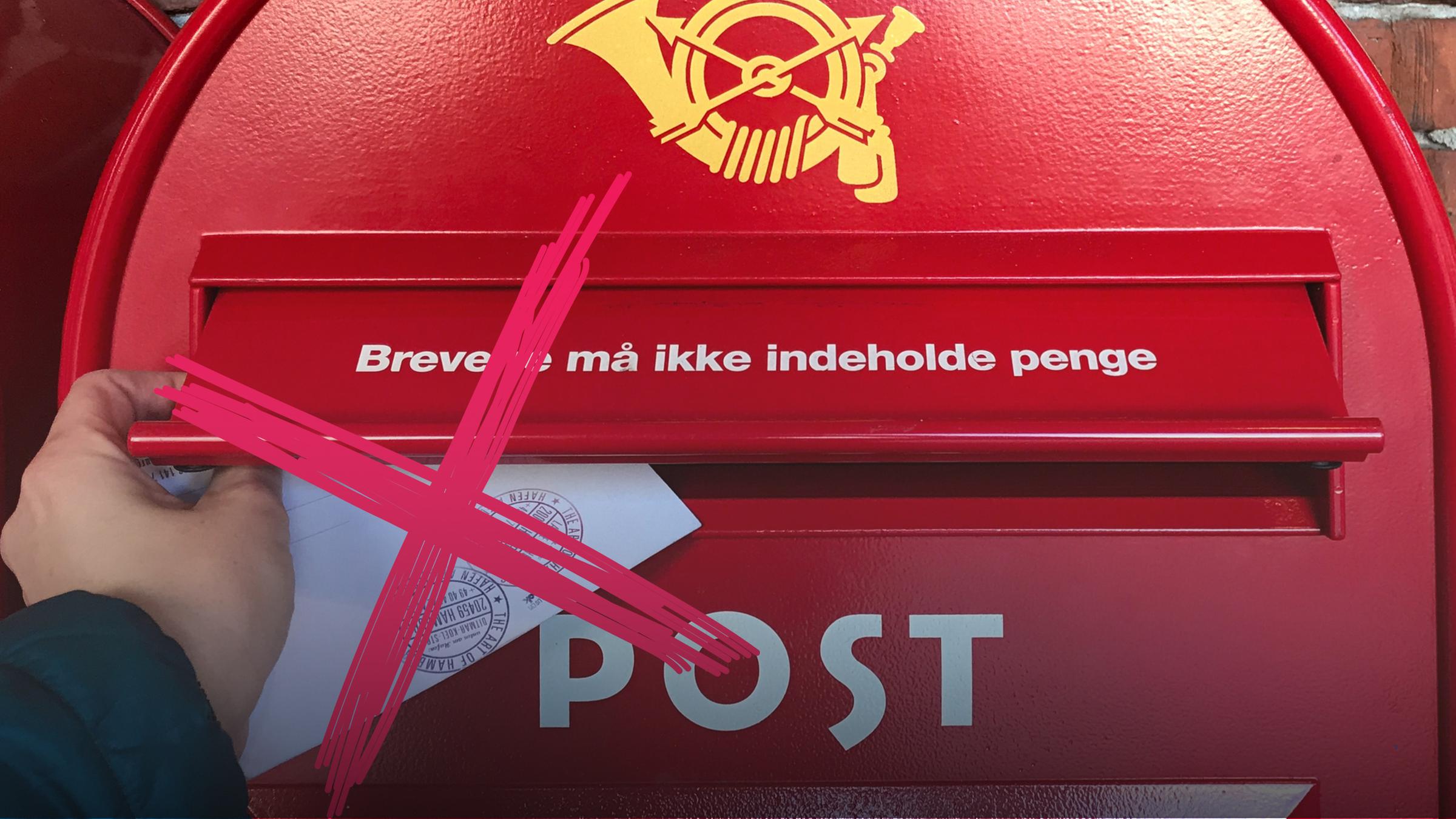 Brief wird in einen Briefkasten geworfen. Mit einem grafischen Kreuz durchgestrichen.