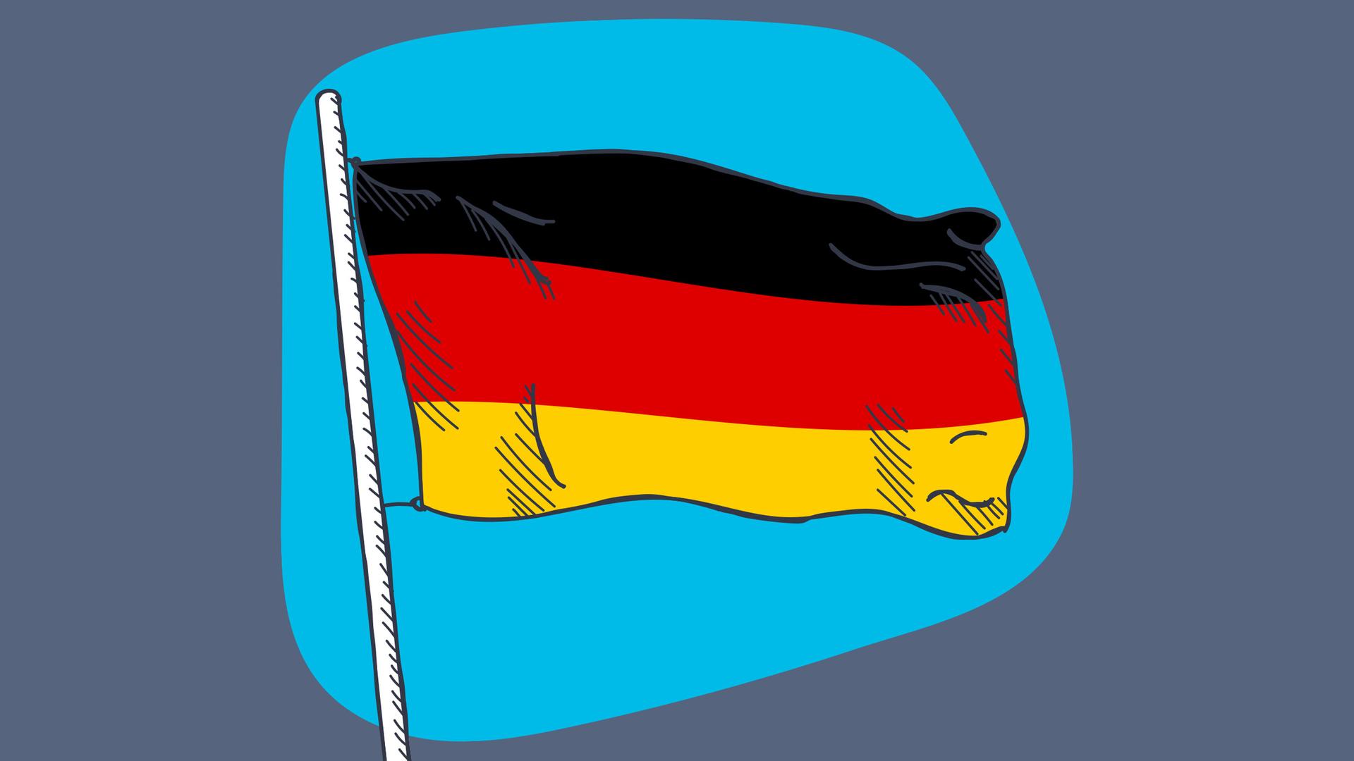 Deutschland Flagge vor einem grau-blauen Hintergrund