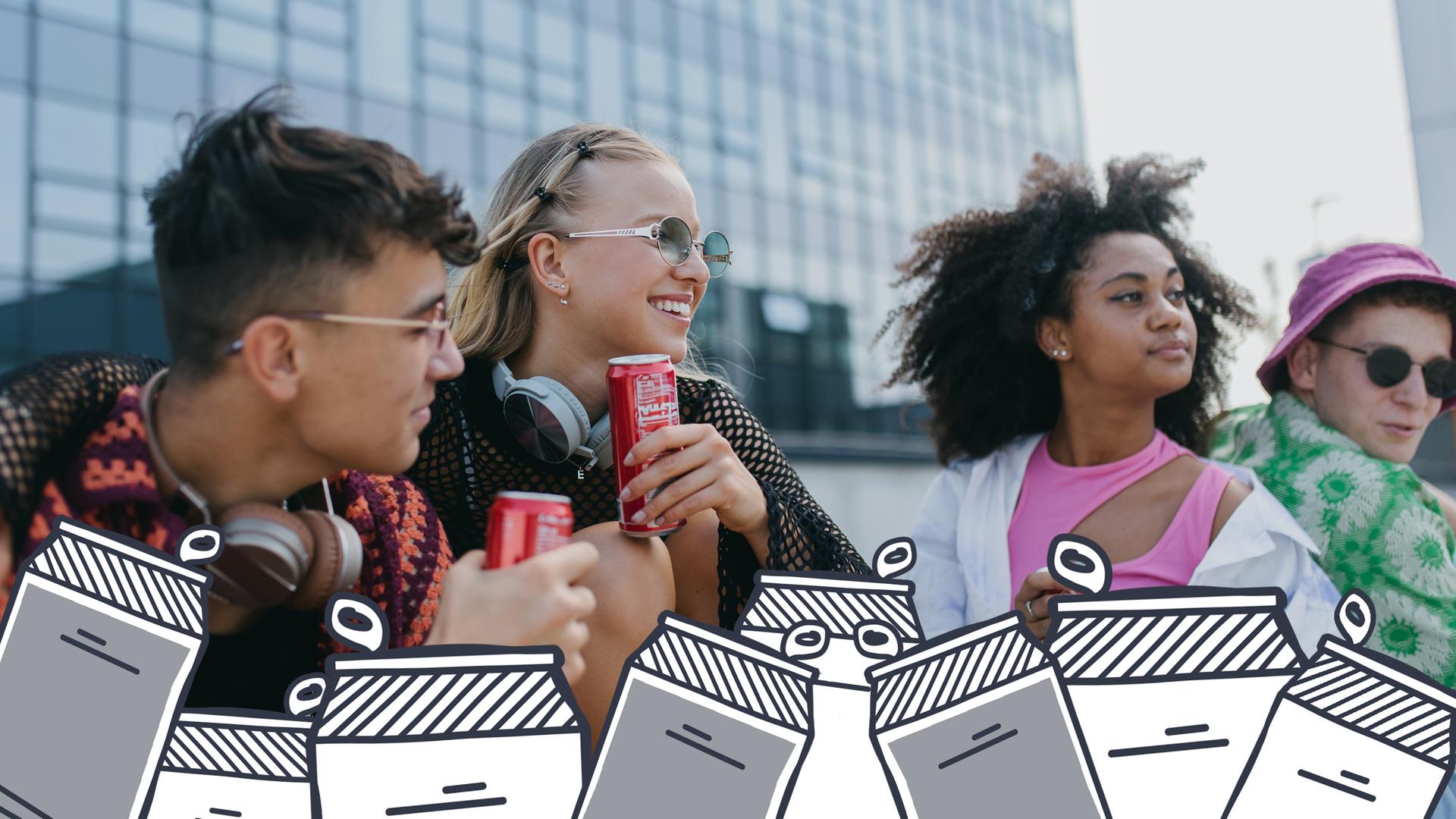 Jugendliche mit Getränkedosen 