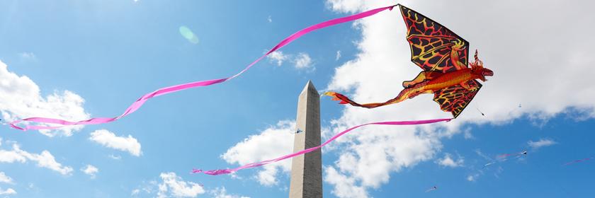 Wow! Bunte Drachen steigen beim Kirschblüten-Drachenfestival auf dem National Mall in Washington D.C. in den Himmel.