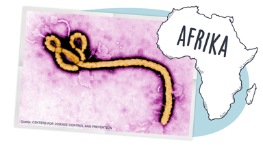 Ein Bild des Ebola-Virus mit dem Schriftzug Afrika.