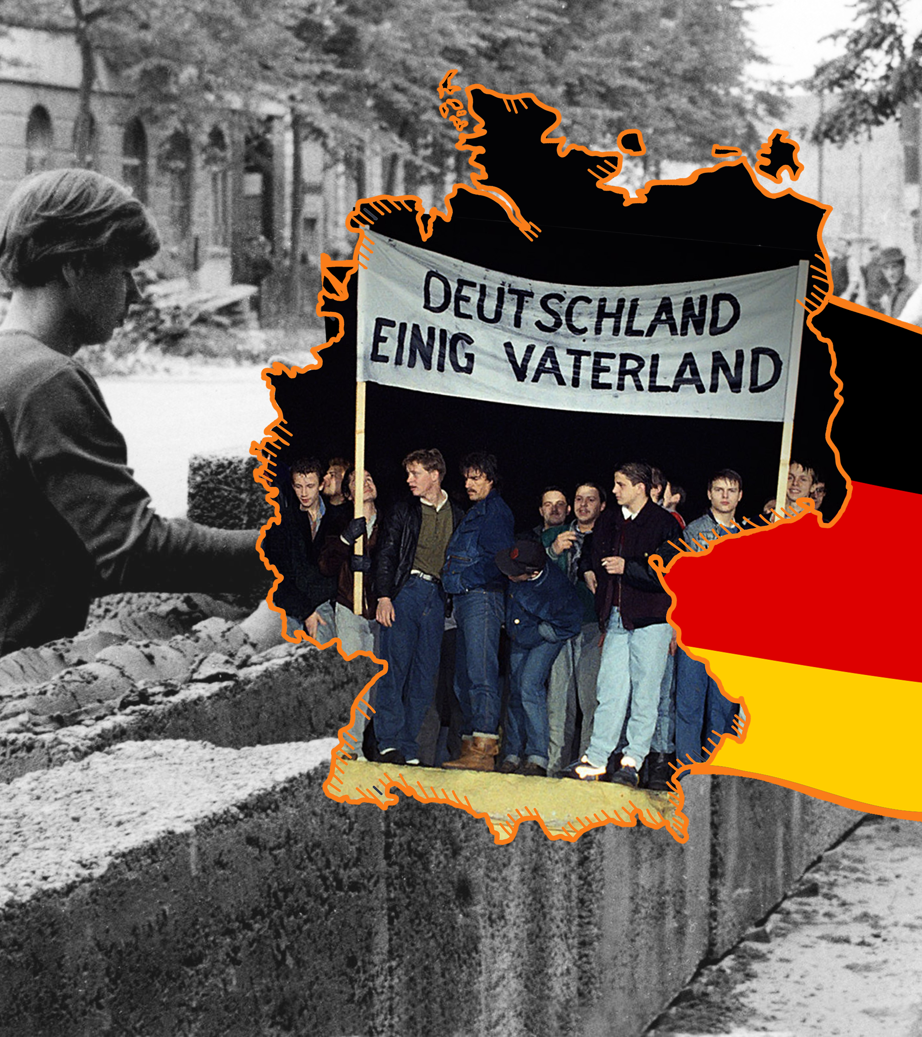 Bau der Mauer, Deutschlandkarte, Einheitsbild, deutsche Flagge