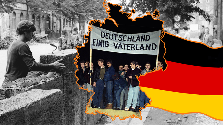 Bau der Mauer, Deutschlandkarte, Einheitsbild, deutsche Flagge