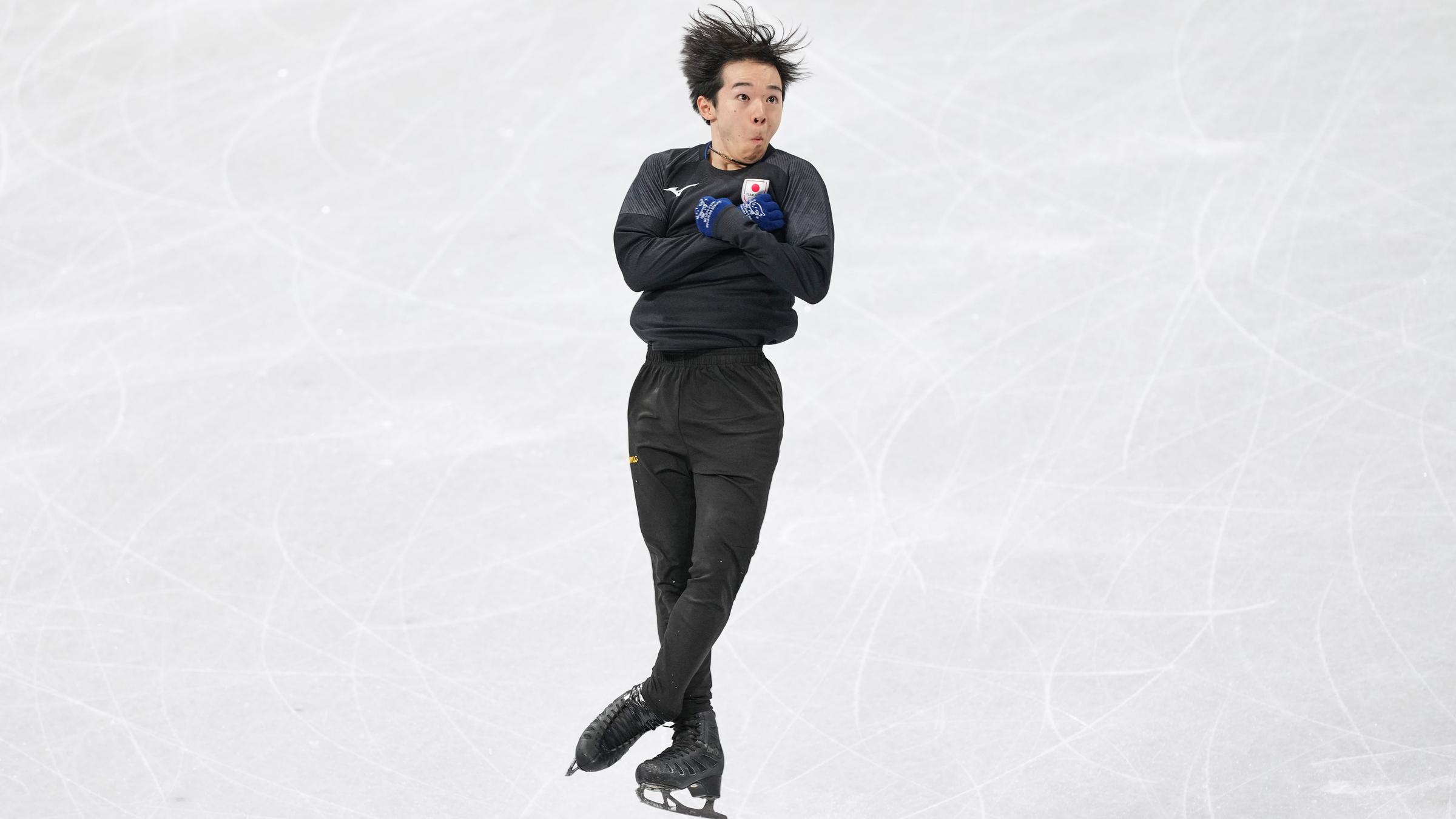 Yuma Kagiyama beim olympischen Eiskunstlauf Training in Mailand 