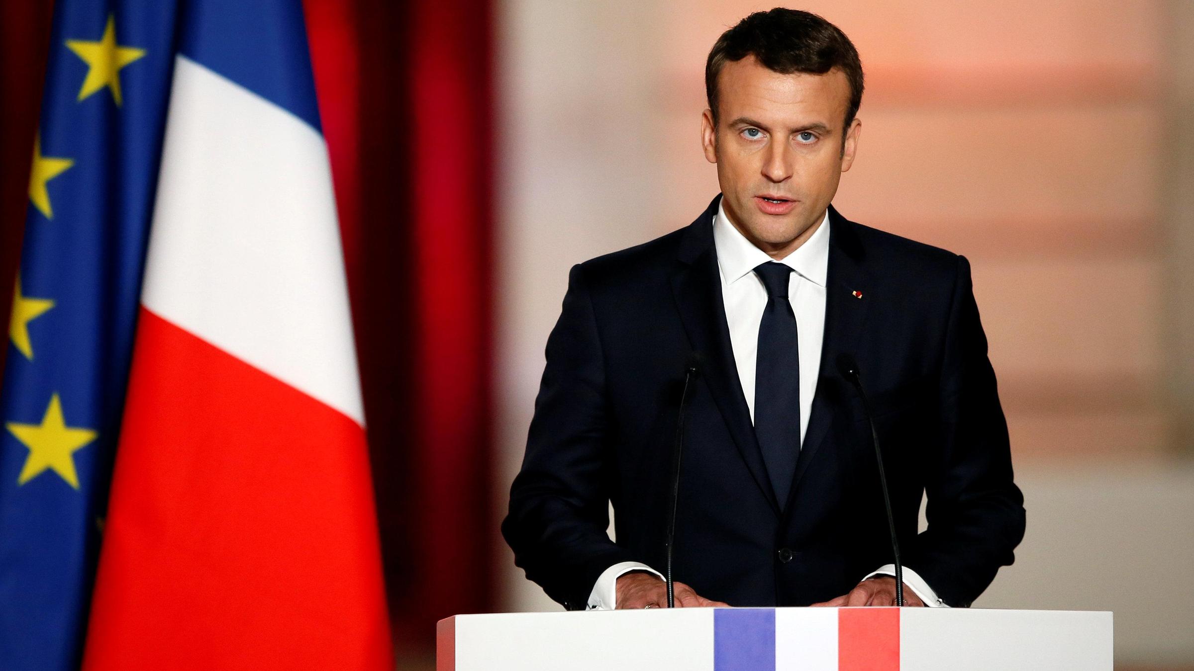 Emmanuel Macron hält eine Rede bei seiner Amtseinführung