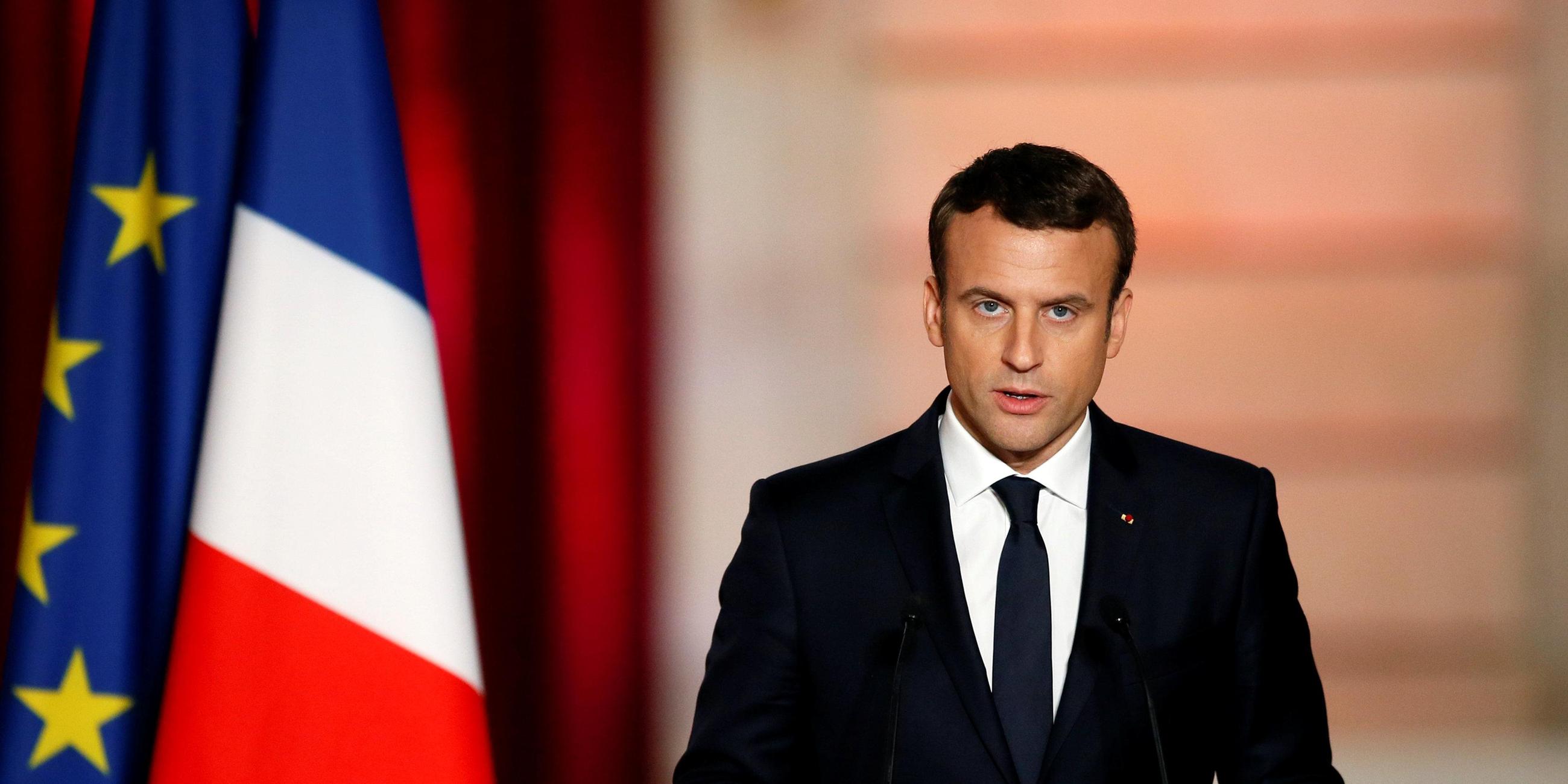 Emmanuel Macron hält eine Rede bei seiner Amtseinführung