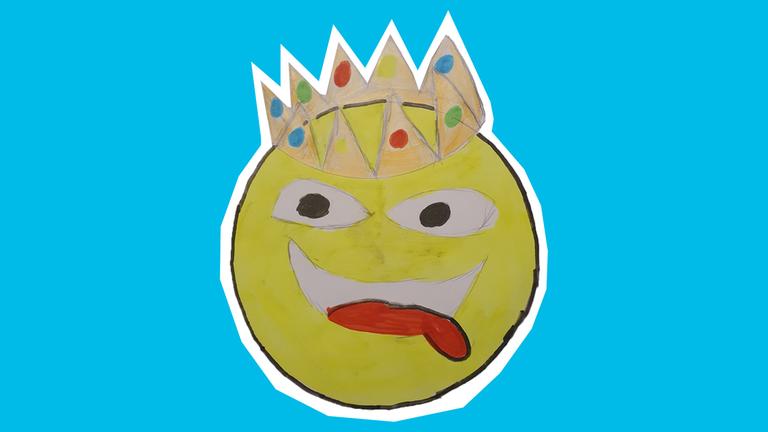 Gelber Smiley mit herausgestreckter Zunge und einer Krone auf dem Kopf.